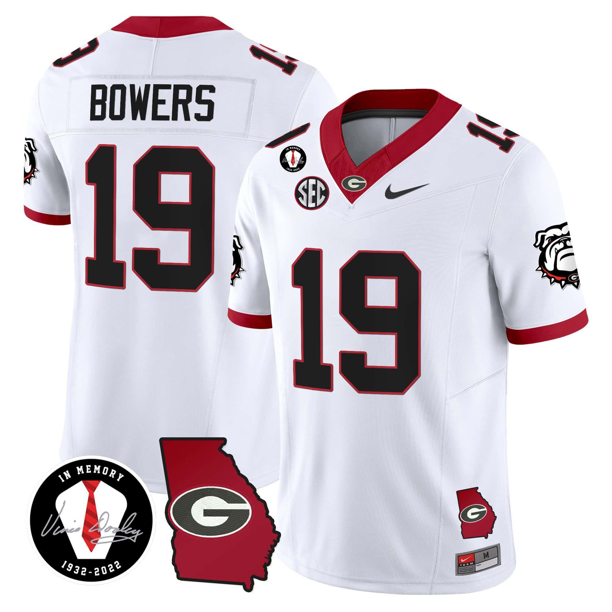 Men Georgia Bulldogs #19 Bowers White 2024 Nike Vapor NCAA Jersey style 1